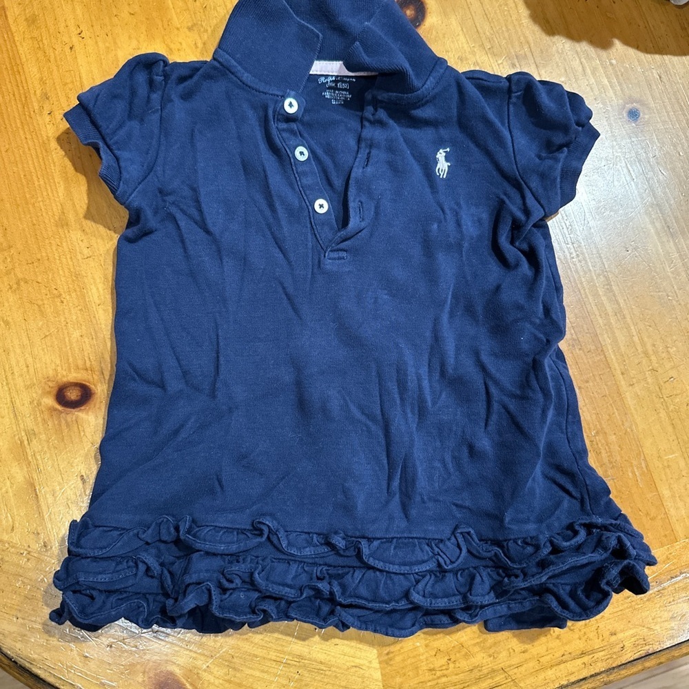 Ralph Lauren Blue Polo Shirt with Ruffled Hem